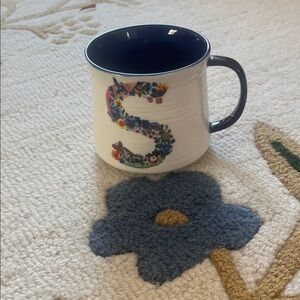 Anthropologie Nathalie Lete Floral Monogram Mug - White and Blue